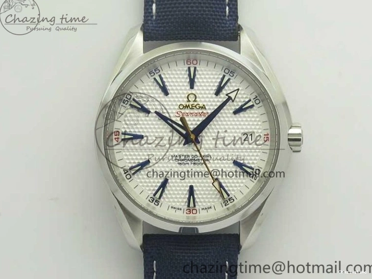 0220 EasyCare Aqua Terra Master Ryder Cup Edition VSF 1:1 Best Edition White Textured Dial on Blue Nylon Strap A8500 Super Clone 8016